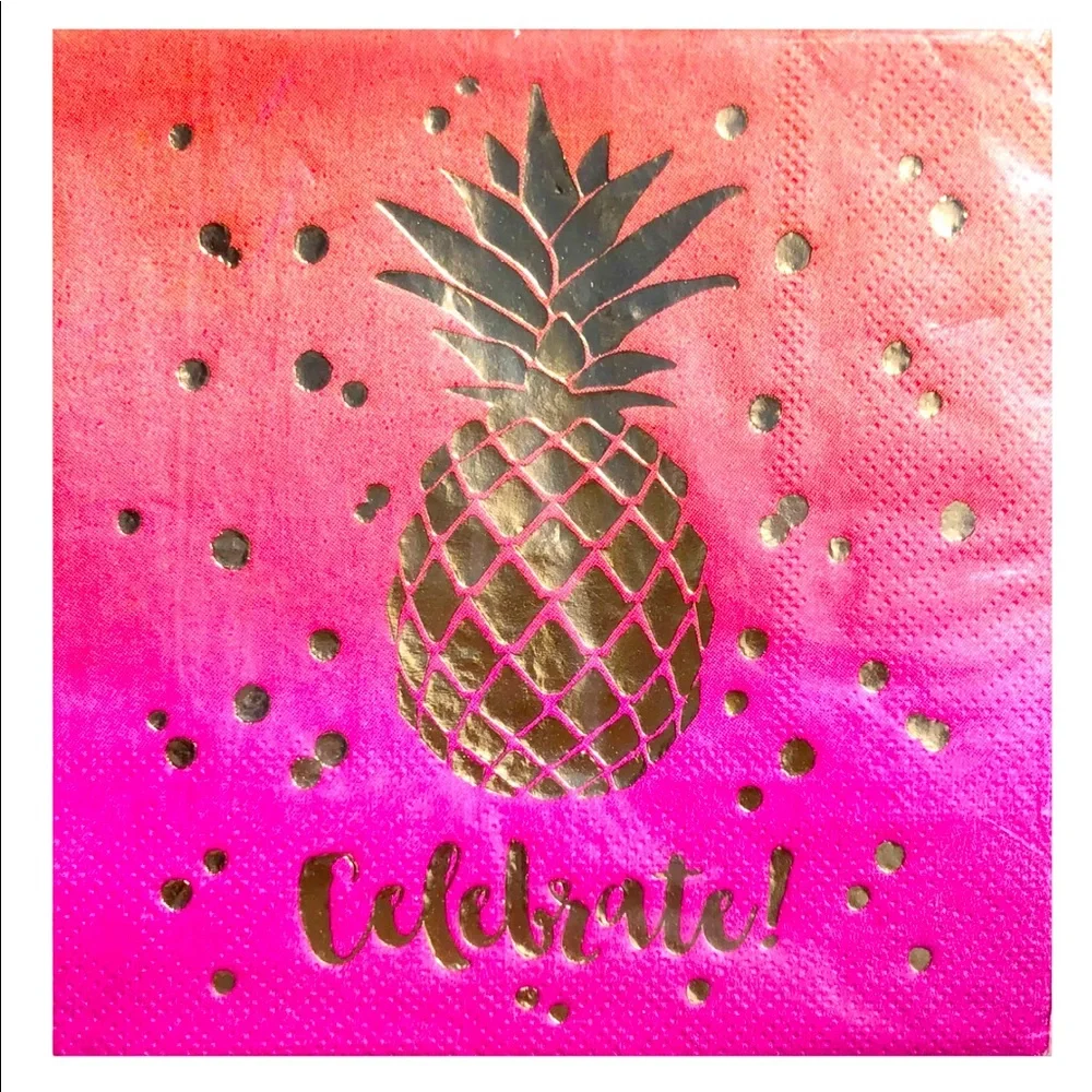 Clementine Paper Gold Foil Pineapple Cocktail Beverage Napkins (621029), 40 ct